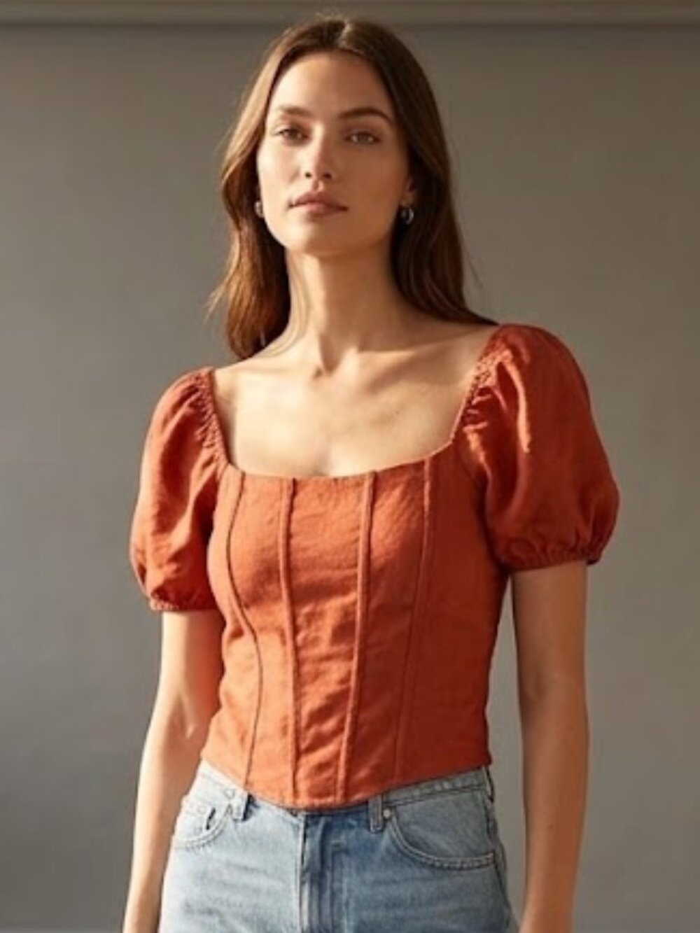 Kirious LA Size Small Orange Corset Off Shoulder Crop Top Shirt Strech Soft Boho